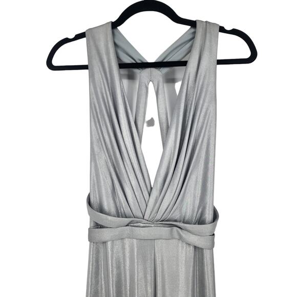 Alberto Makali Silver V-Neck Open Back Floor Length Sleeveless Dress Size 6 - Picture 2 of 5